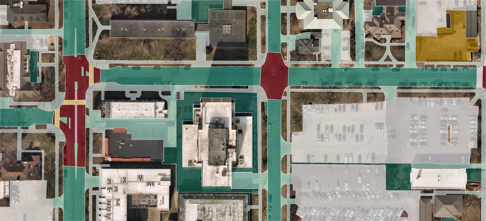 Hardscape and paving takeoff: driveways, sidewalks, parking, and pavement measured from aerial imagery