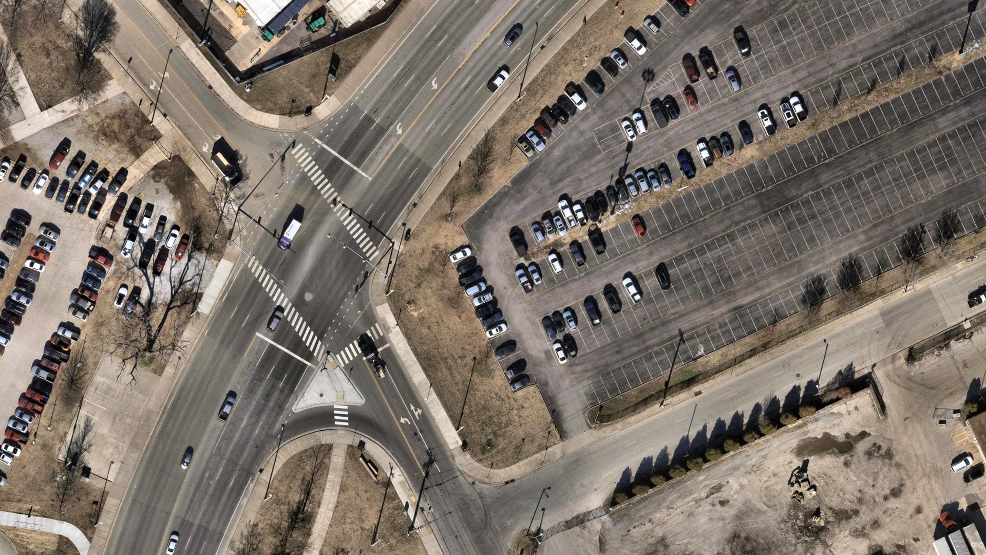 Aerial imagery of a Nashville intersection and parking lot