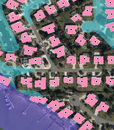 Building footprints with rooftop geocodes over aerial imagery
