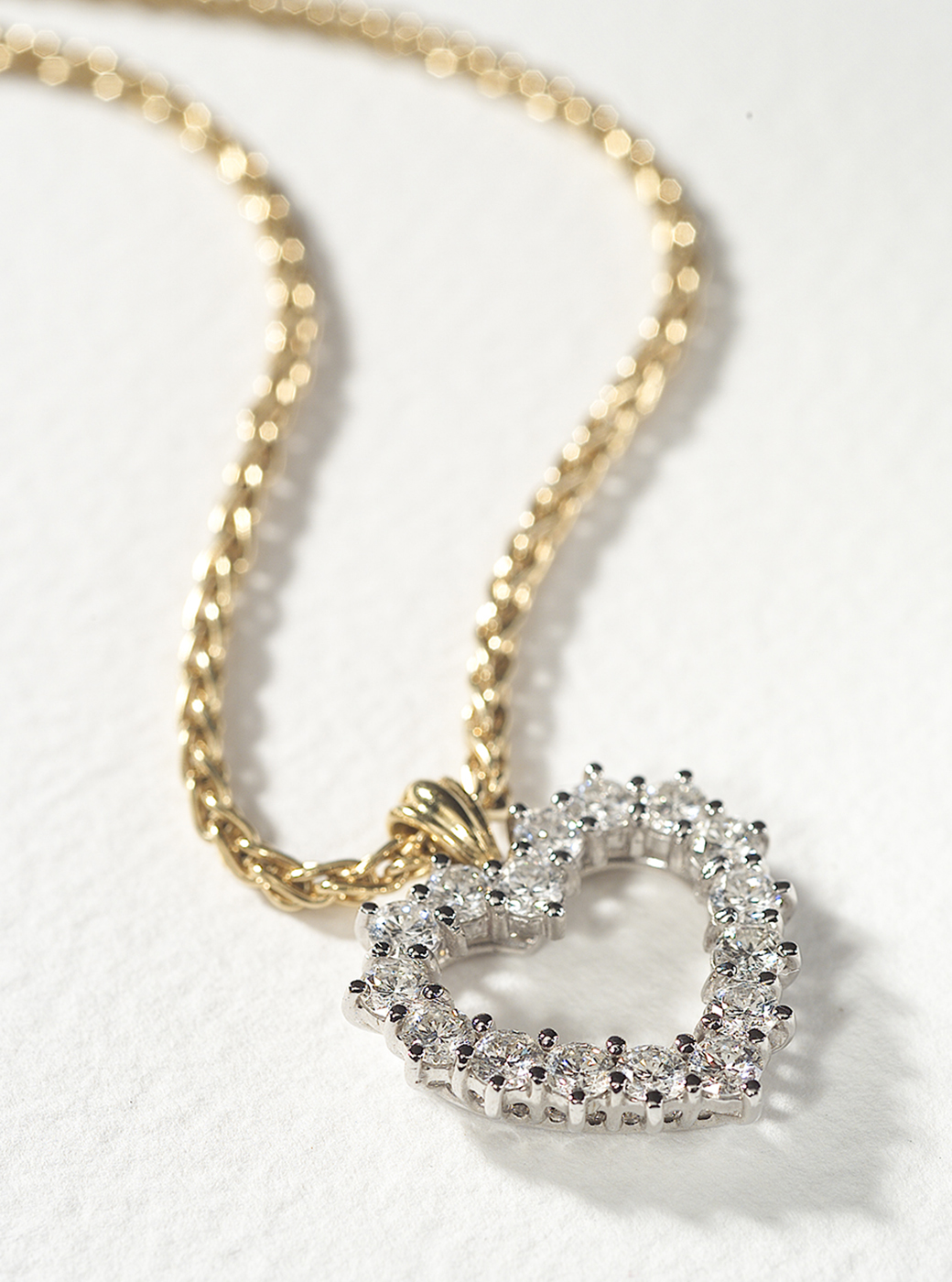 Diamond Heart Pendant on gold Chain  - Studio Photography © David Cantwell Photography