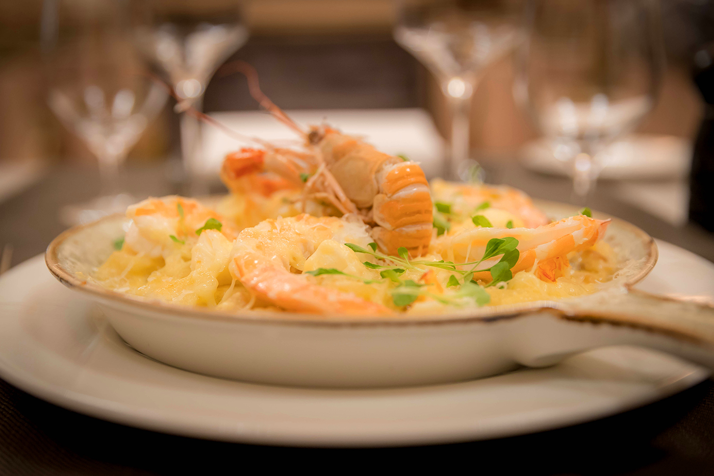 Prawns With Pasta in a Pan - Seafood Food Photography © David Cantwell Photography