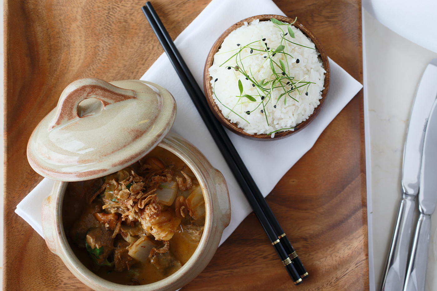 Asian Seafood in a Pot with Rice - Seafood Food Photography © David Cantwell Photography