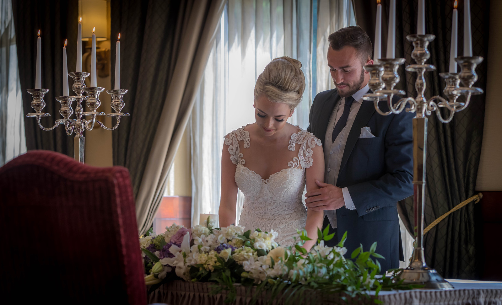 Bride & Groom Signing Registry at Civil Ceremony - Hotel Lifestyle Photography © David Cantwell Photography