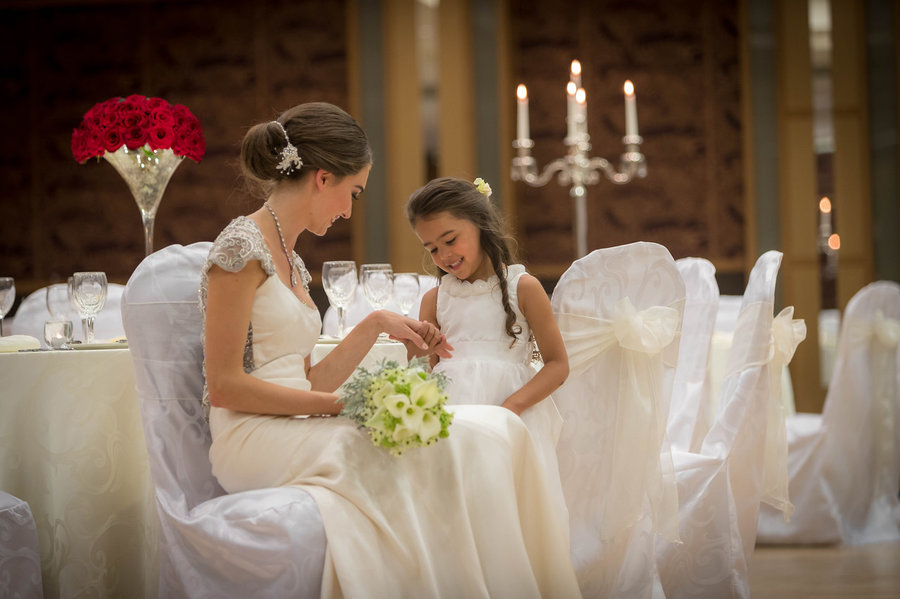 Bride with Flower Girl - Hotel Lifestyle Photography © David Cantwell Photography