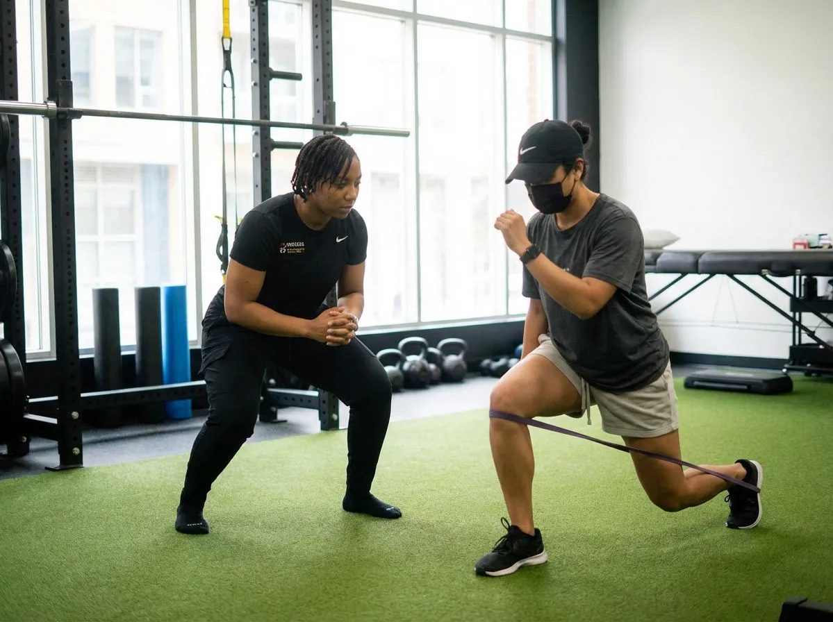 Patient performing movement assessment at a physical therapy clinic in Riverdale