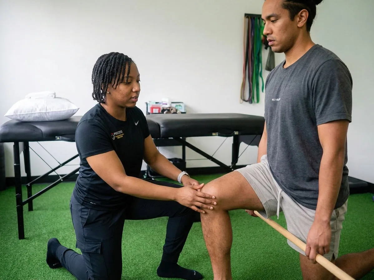 Patient working with a provider at a performance physical therapy clinic in Riverdale