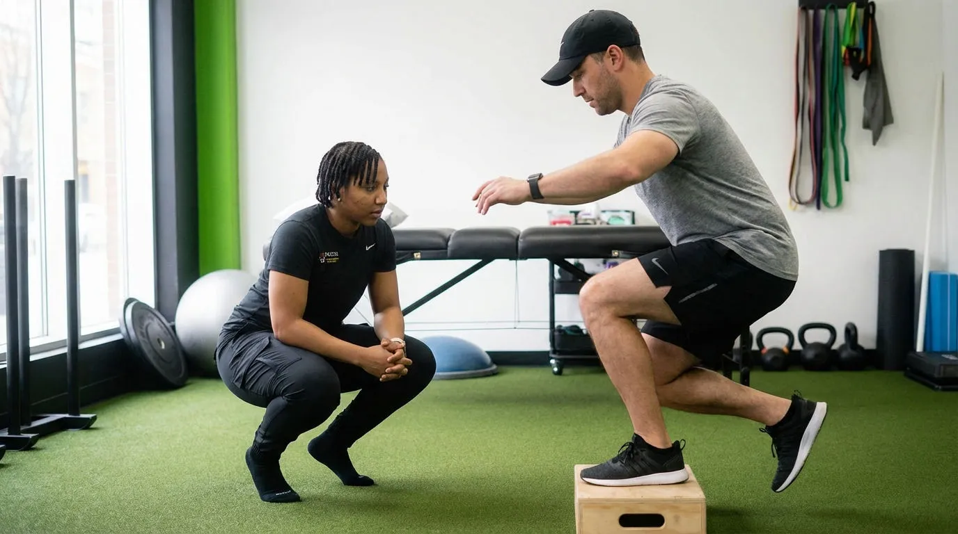 Patient working with a provider at a performance physical therapy clinic in Riverdale