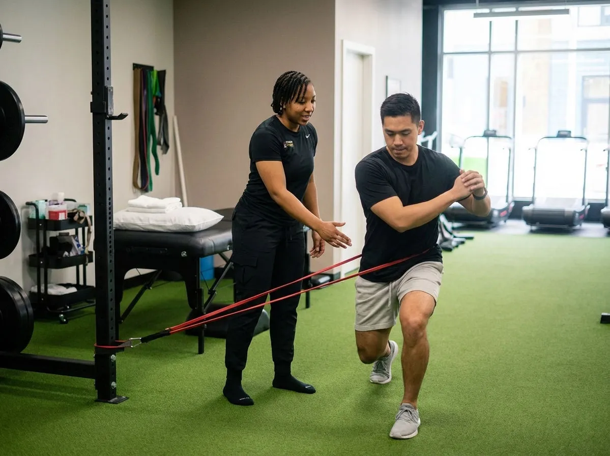 Patient working with a provider at a performance physical therapy clinic in Riverdale