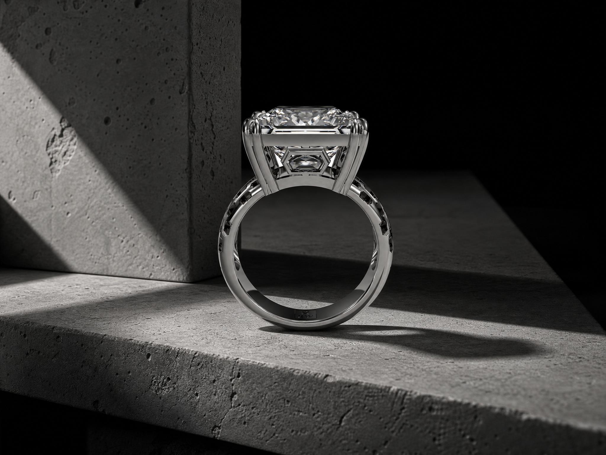 18k white gold ring from the HEX SERIES featuring a central 4.0 ct pink marquise-cut lab-grown diamond.