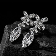 18k white gold earrings featuring a complex mixed-cut matrix including marquise and hexagonal lab-grown diamonds from the MRW HEX SERIES.