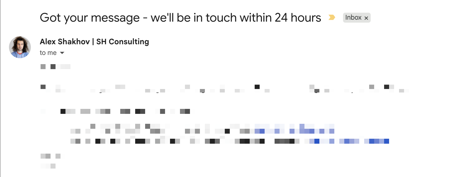 Gmail message header row from the same sender with no Unsubscribe link rendered
