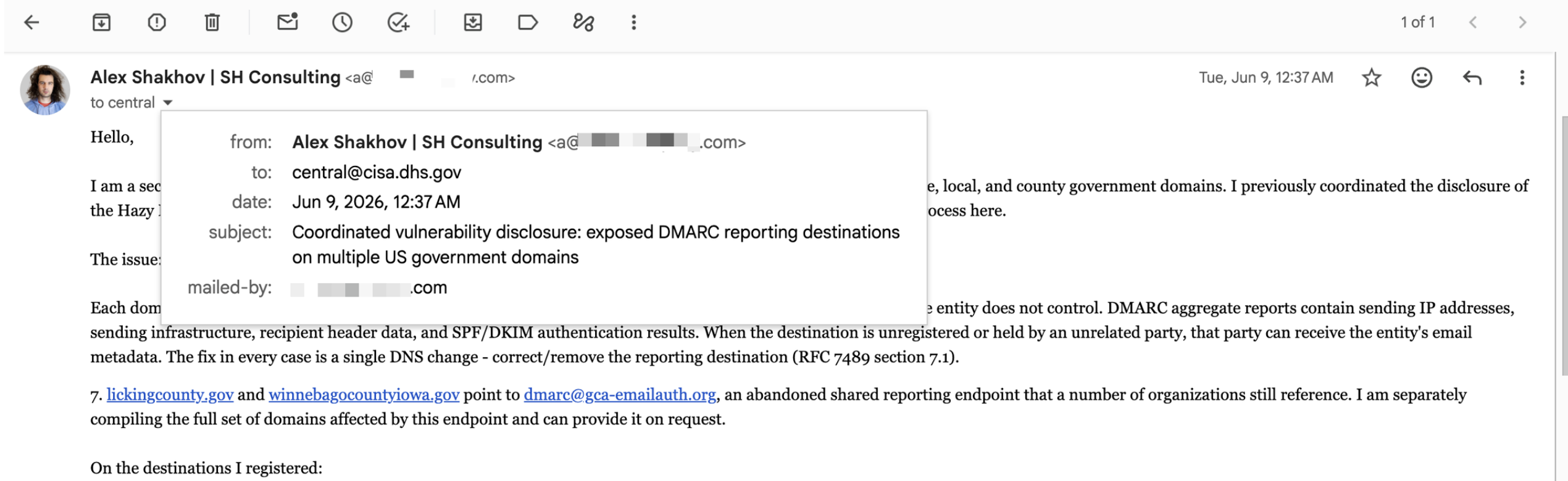 CISA disclosure of 9 June 2026, item 7 naming both .gov domains against the endpoint