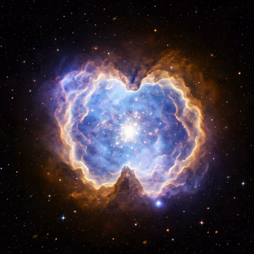 Stunning nebula with deep violets and golden stellar clusters