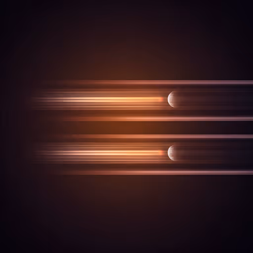 Abstract artistic representation of planets moving backwards with motion blur in amber and violet