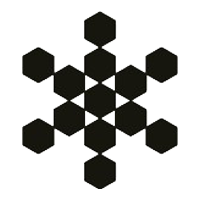 Schwarzes sechseckiges geometrisches Muster, das wie eine stilisierte Schneeflocke aussieht, bestehend aus mehreren kleineren und größeren Hexagonen.