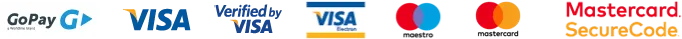 Loga platebních metod GoPay, Visa, Verified by Visa, Visa Electron, Mastercard a Mastercard SecureCode.