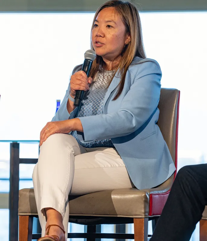 Someone speaking at LRVHealth's Annual Meeting