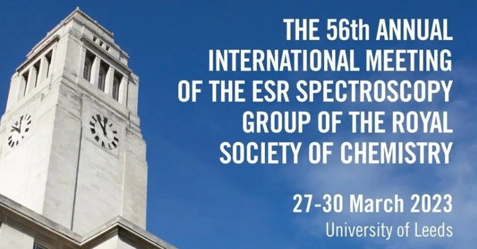 56th Annual International ESR Spectroscopy Meeting poster at University of Leeds 27-30 March 2023 conference.
