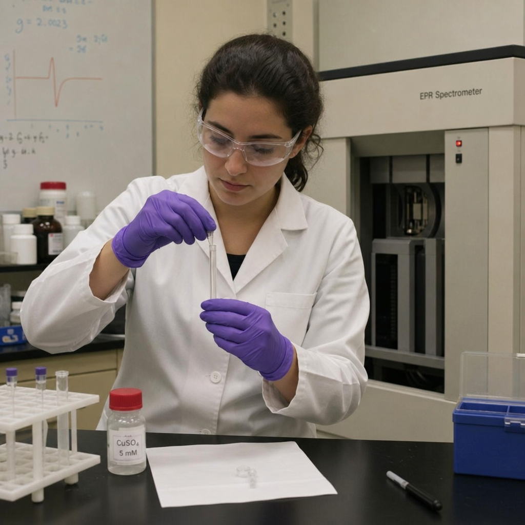 scientist preparing sample tube for EPR spectroscopy