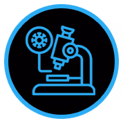 Microscope with a virus icon indicating scientific or medical research.