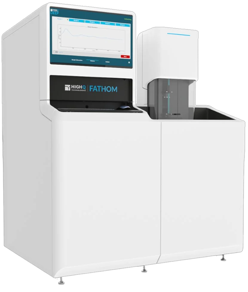 HighQ Fathom deep EPR spectrometer machine with a screen displaying a graph.