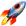 Pixel art style rocket ship with flames coming out of its thrusters on a black background.