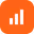Orange square with a white RSS feed icon composed of a dot and curved lines.