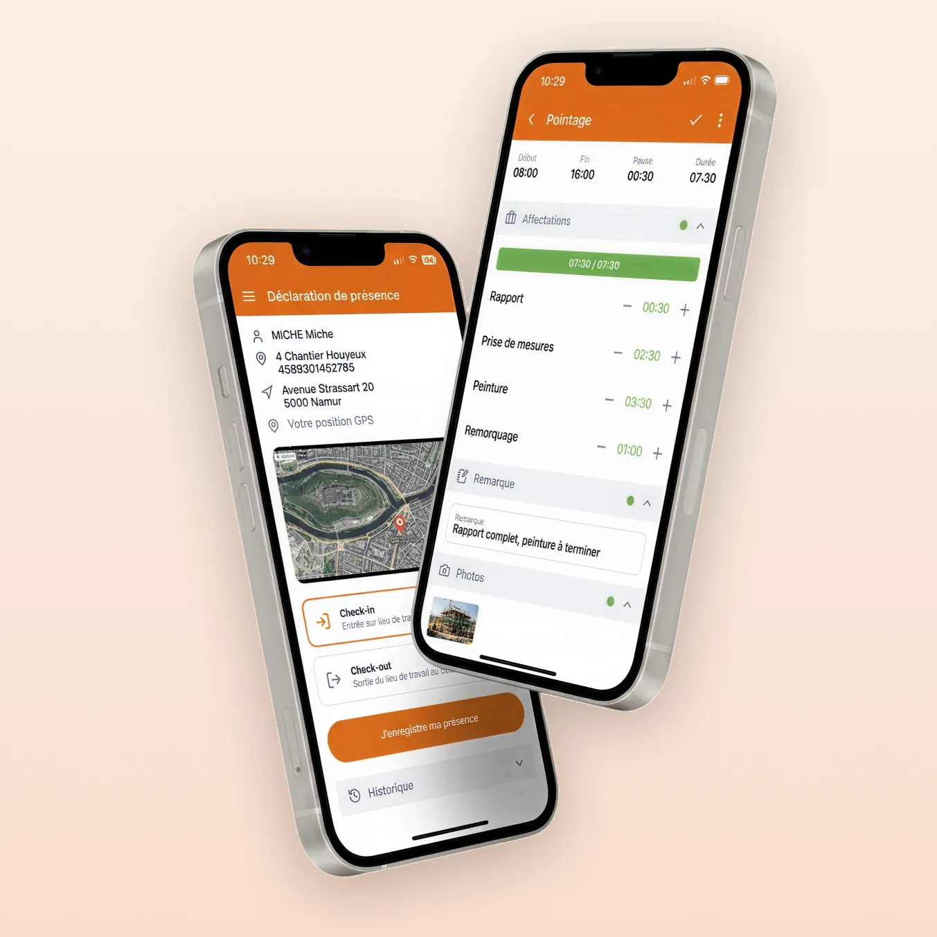 Application mobile T-Report affichée sur smartphone