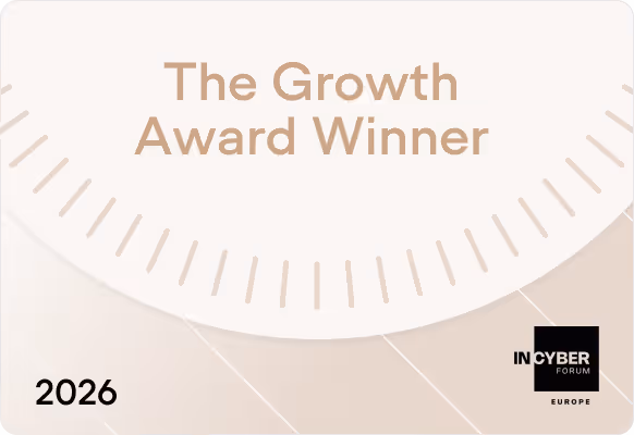 Award card with text 'The Growth Award Winner' for the year 2026 by InCyber Forum Europe.