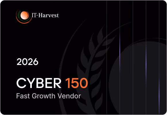 IT-Harvest logo with text: 2026 CYBER 150 Fast Growth Vendor on black background with laurel wreath design.