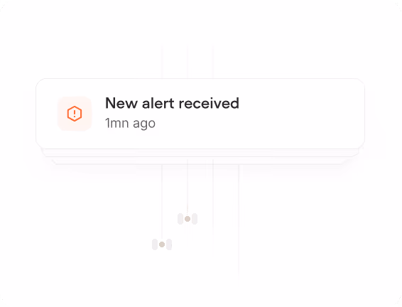 Notification message stating 'New alert received' with a timestamp of 1 minute ago.