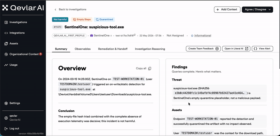 How to edit investigation context with agentic ai