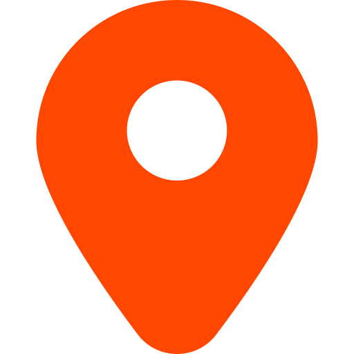 Bright orange map location pin icon with a hollow circular center.
