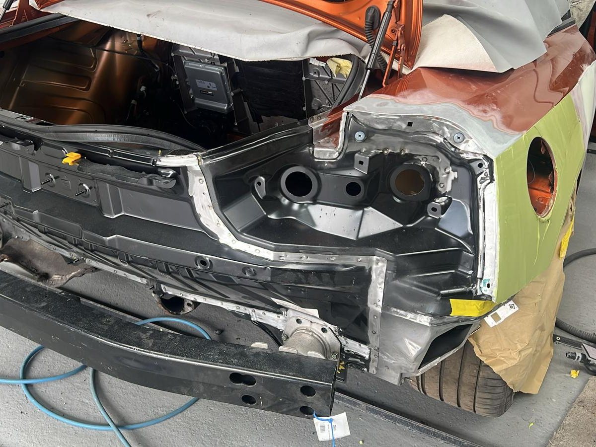 Structural chassis repair in progress at Stanways Autobodies