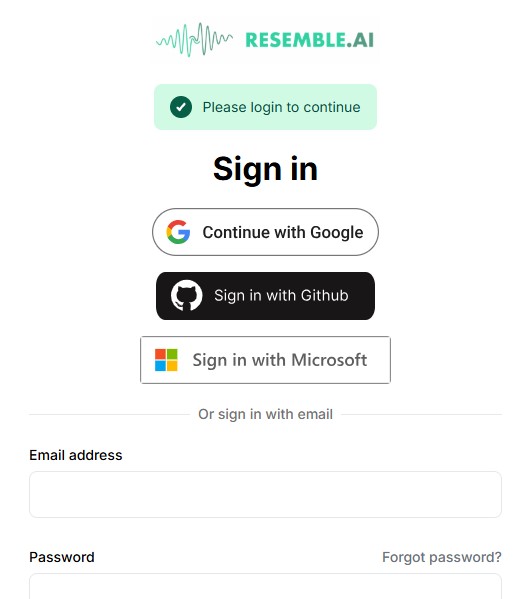 Start by signing up or logging into Resemble AI