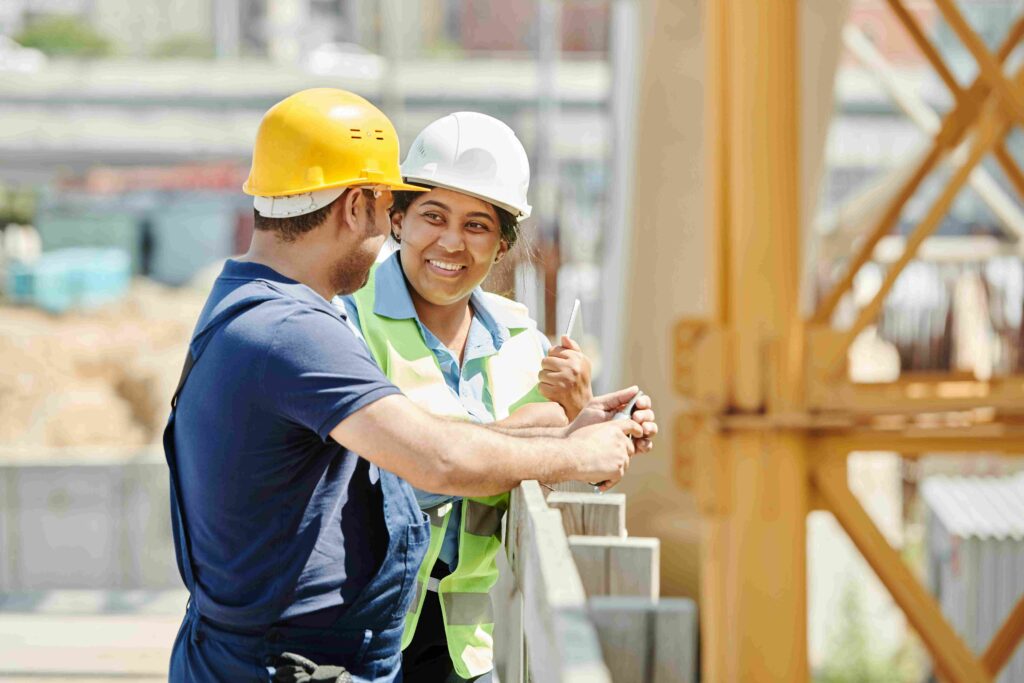 Construction workers talking