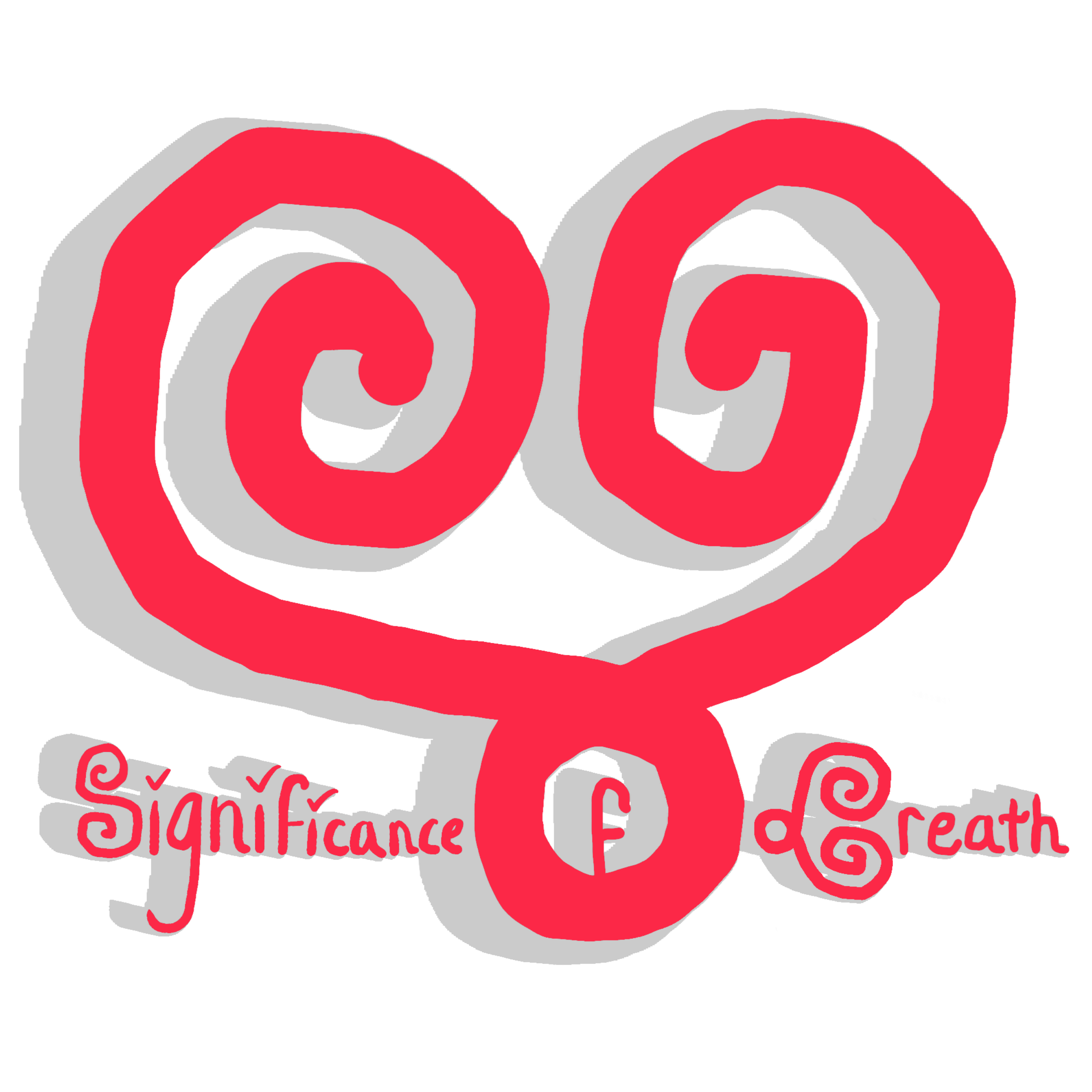 Significance of Breath's logo in gold: a heart, the inner tips curled with a loop at the bottom,  along with Significance of Breath written out, the f in "of" inside the loop.