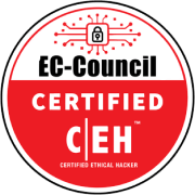 Certified Ethical Hacker (CEH) certification badge, issued by EC-Council