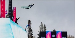 Snowboarder in the halfpipe at The Snow League, Buttermilk Mountain, Aspen