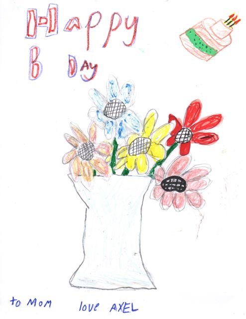 A child's drawing of birthday flowers made for Jillian