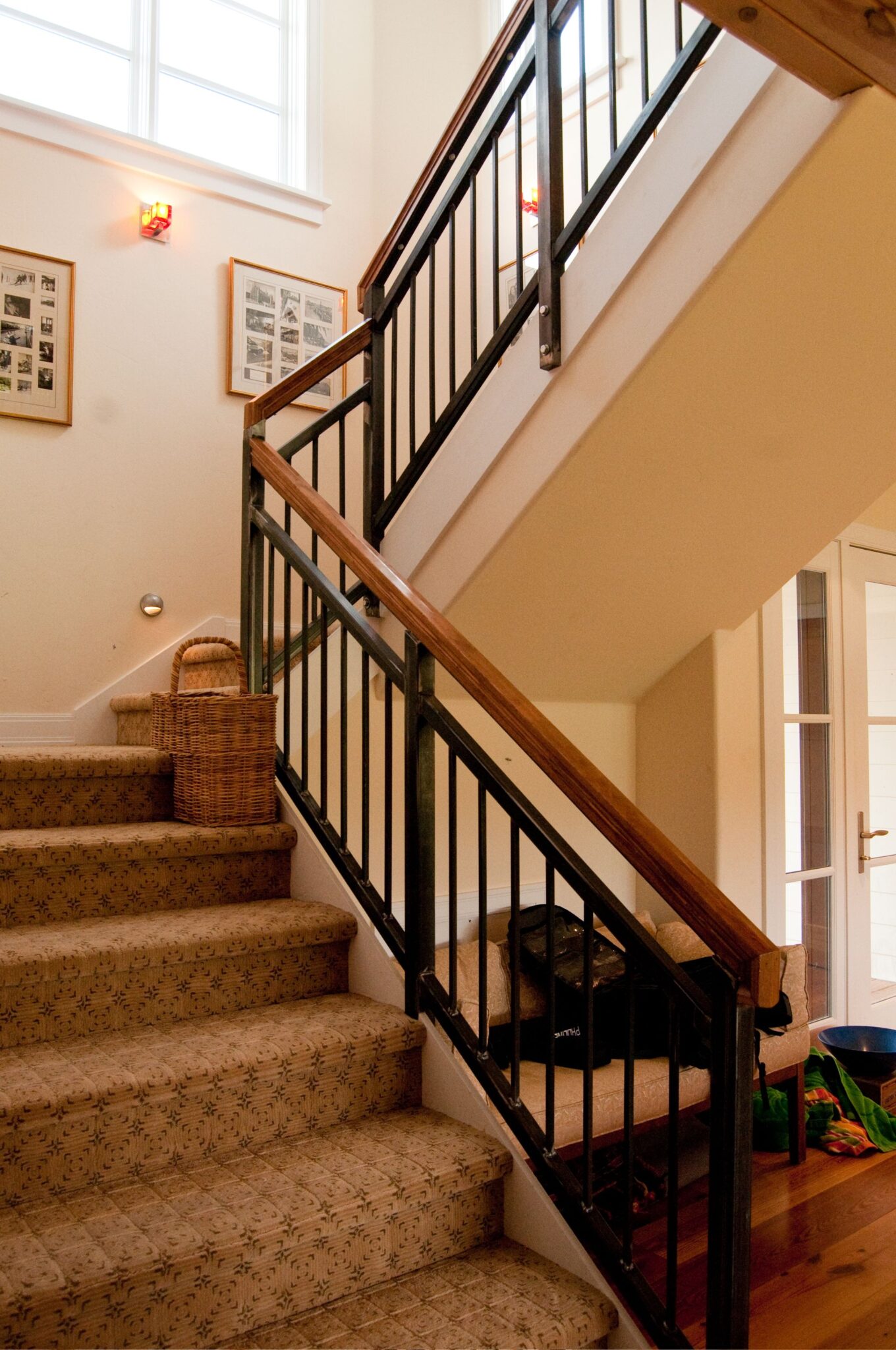 Winding carpeted staircase in the dream house