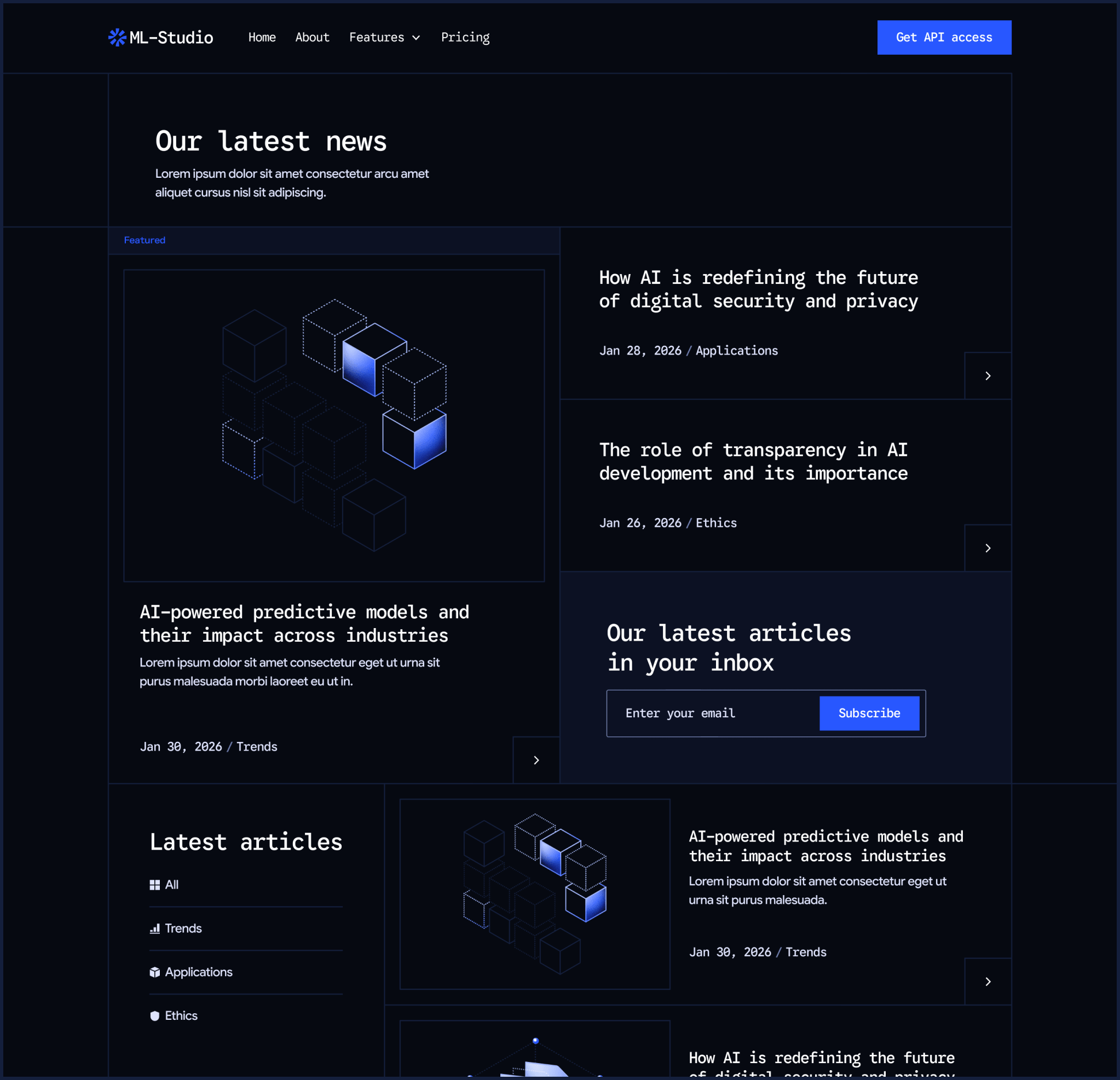 ML-Studio - Blog V2 Hero Page - AI Research Lab Webflow Template | Brix Templates
