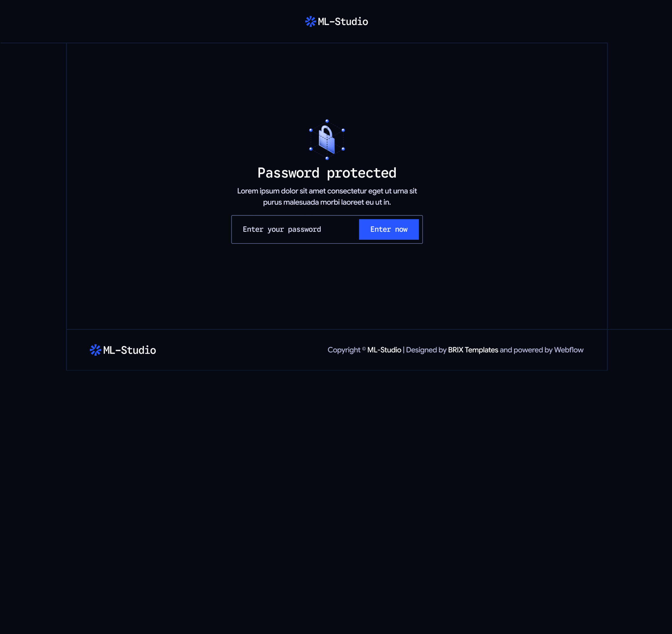 ML-Studio - Password Protected Utility Page - AI Research Lab Webflow Template | Brix Templates