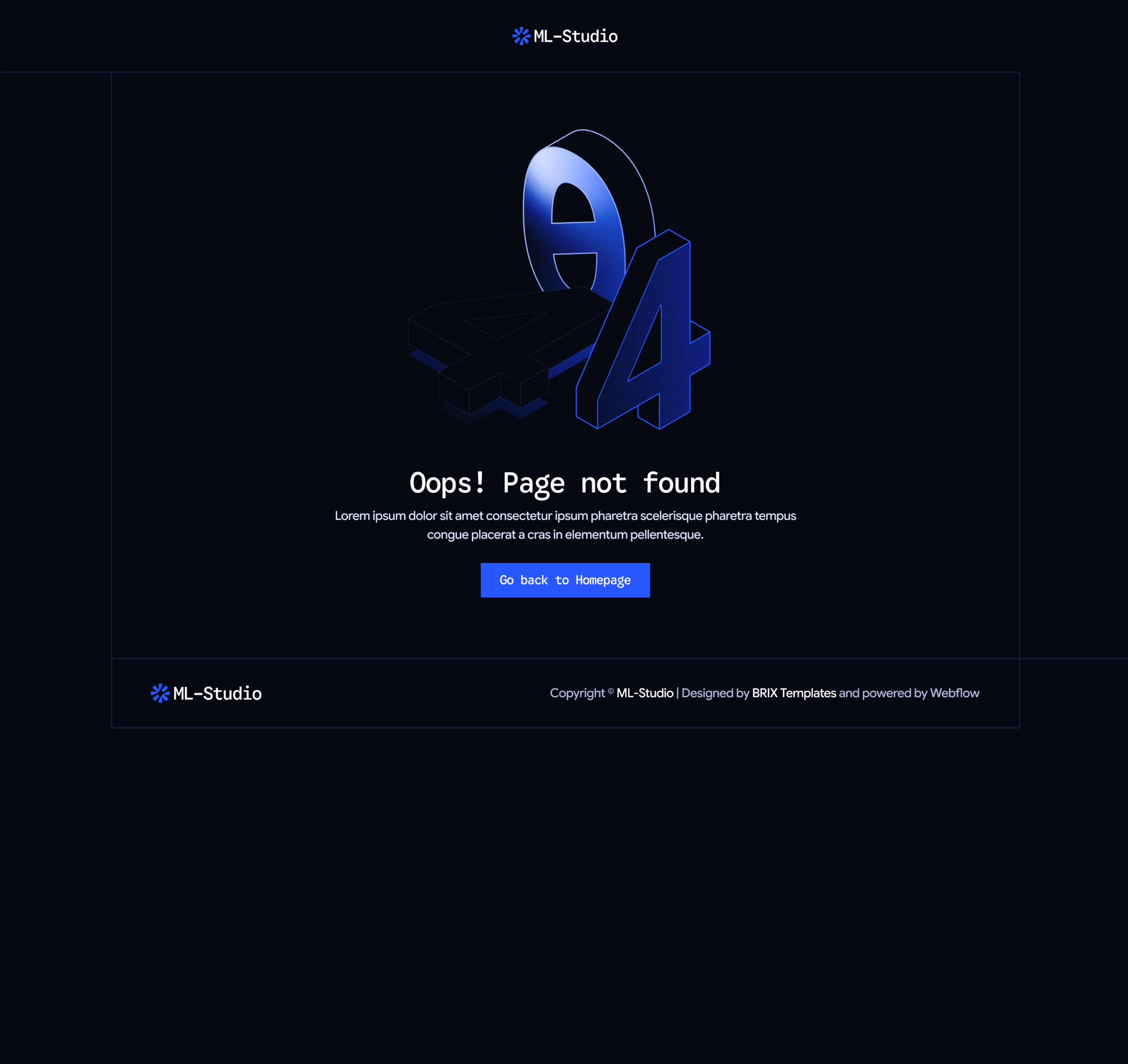 ML-Studio - 404 Not Found Utility Page - AI Research Lab Webflow Template | Brix Templates