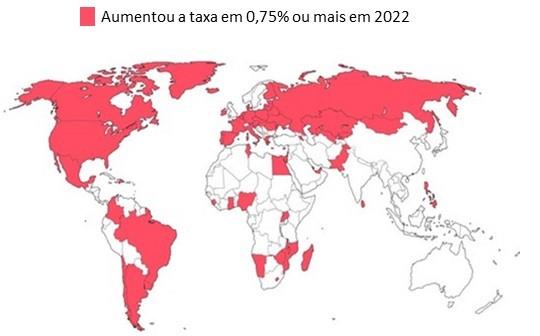 Países que aumentaram a taxa de juros em 2022