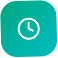 White clock icon centered on a green gradient square background with rounded corners.