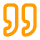 Stylized orange quotation marks icon on a transparent background.
