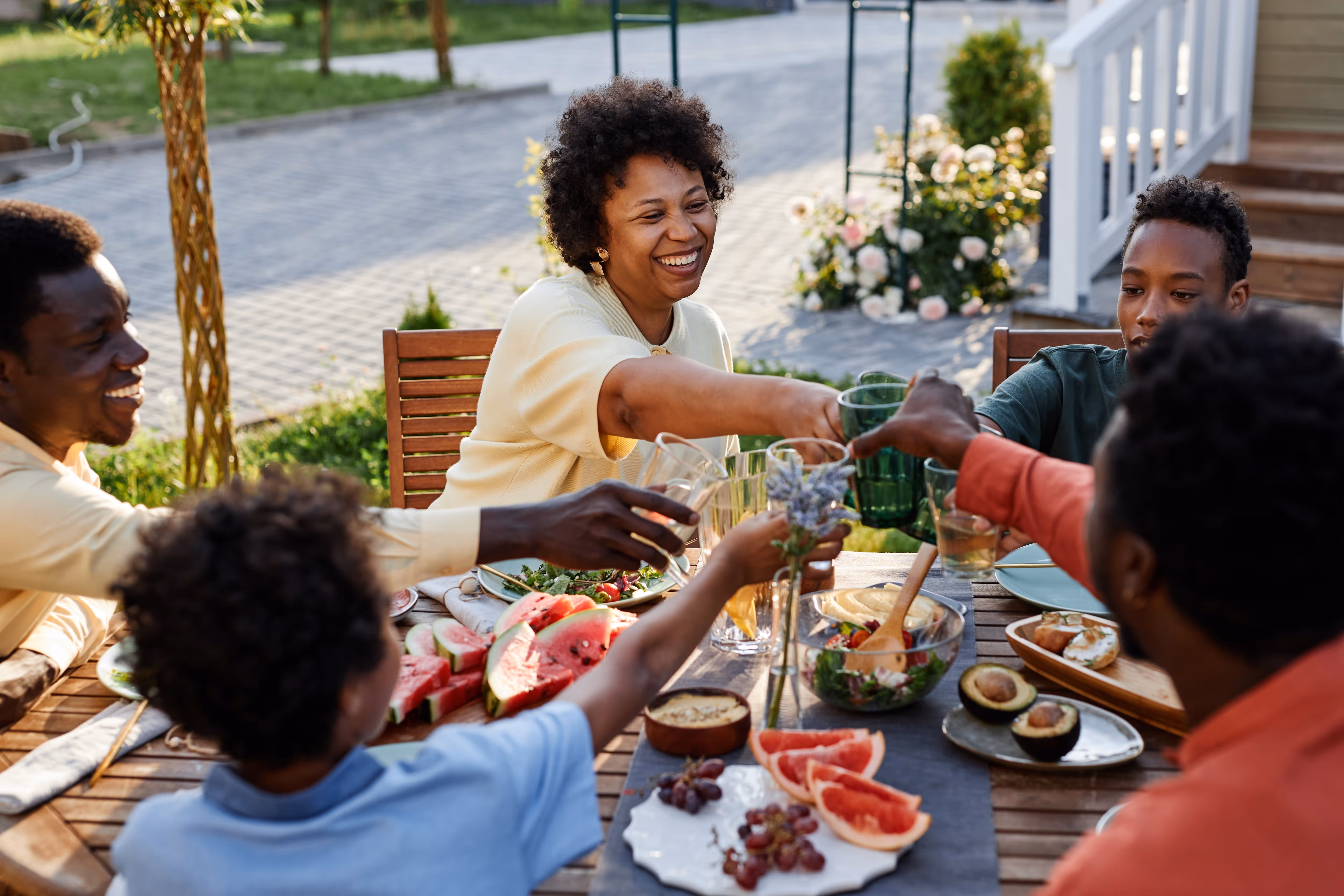 Family eating dinner stock image