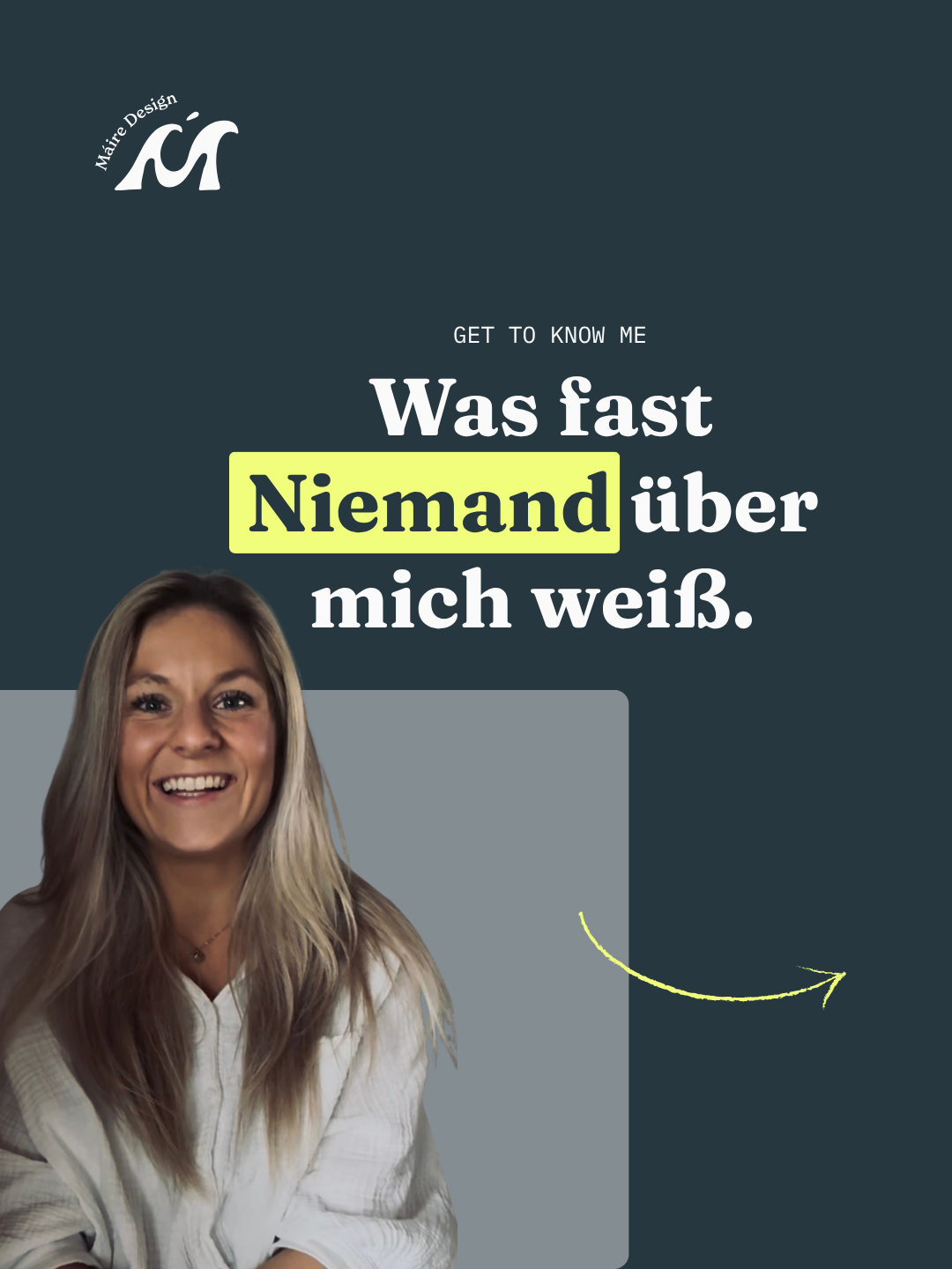 Bild eines Instagram-Beitrags: "Was fast niemand über mich weiß." Facts über die Gründerin von Máire Design Sarah Otto.