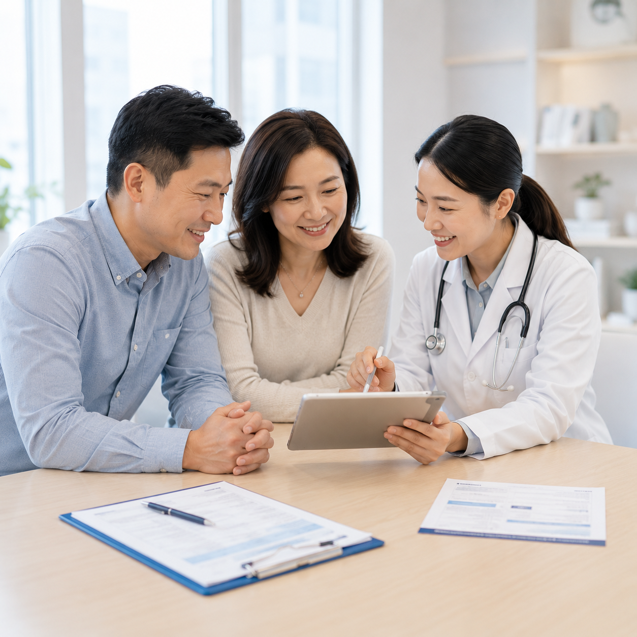 Family discussing medical pathway with a doctor